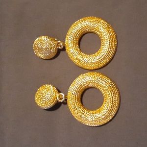 Gold Plated Circle Clip On Earrings. 2 1/2" X 1 1/2" (L7 BC)